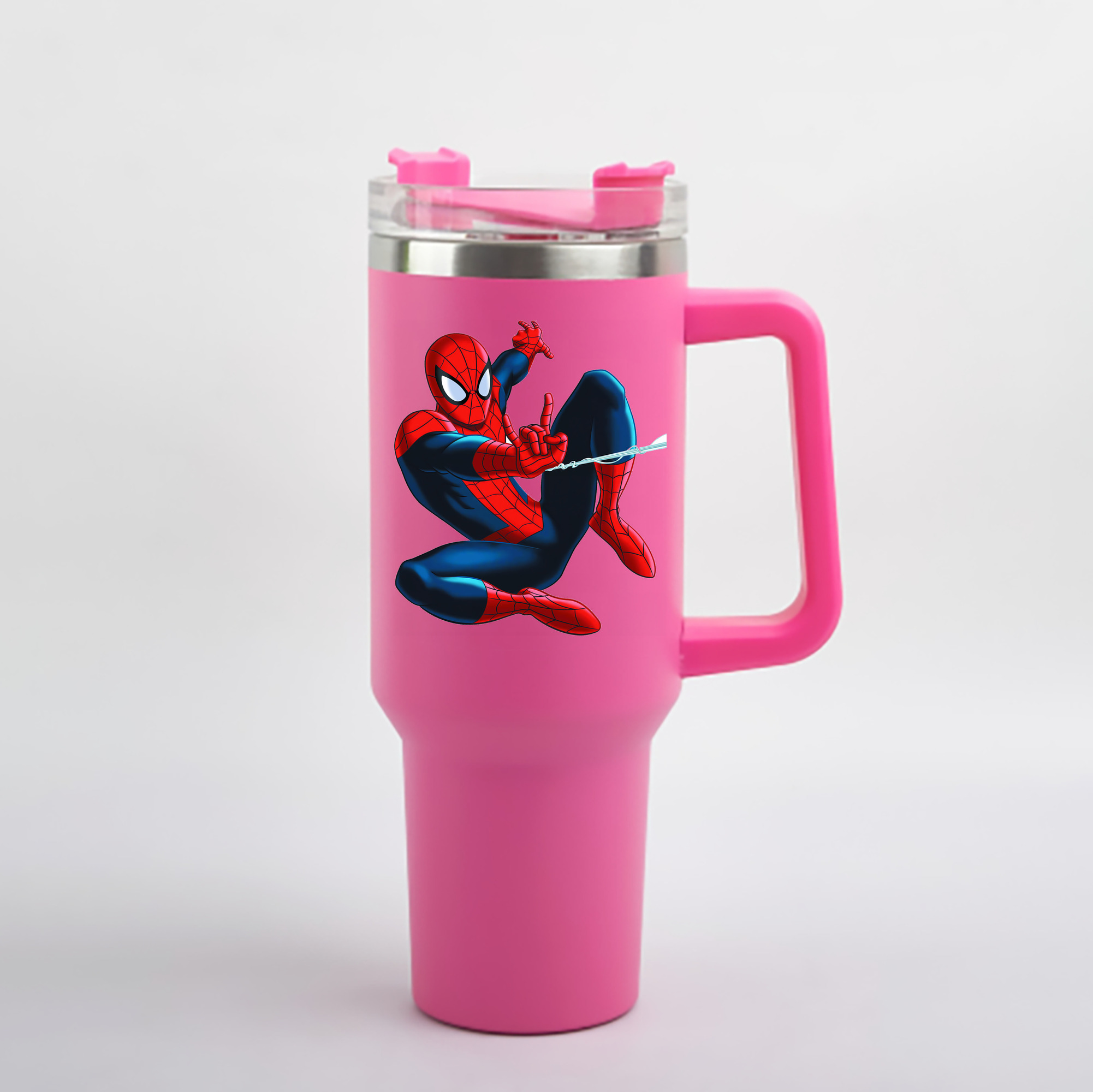 （画像用） Spider Man スパイダーマン 1200mL車用タンブラー - クリスタルステッカー（プラスチックストロー付き）